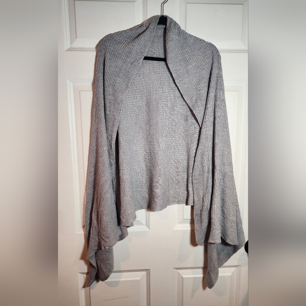 A New Day Gray Ribbed Shall Wrap Sweater One Size